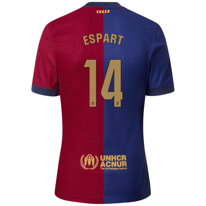 Kinder Xavi Espart #14 Blau Rot Heimtrikot Trikot 2024/25 T-Shirt