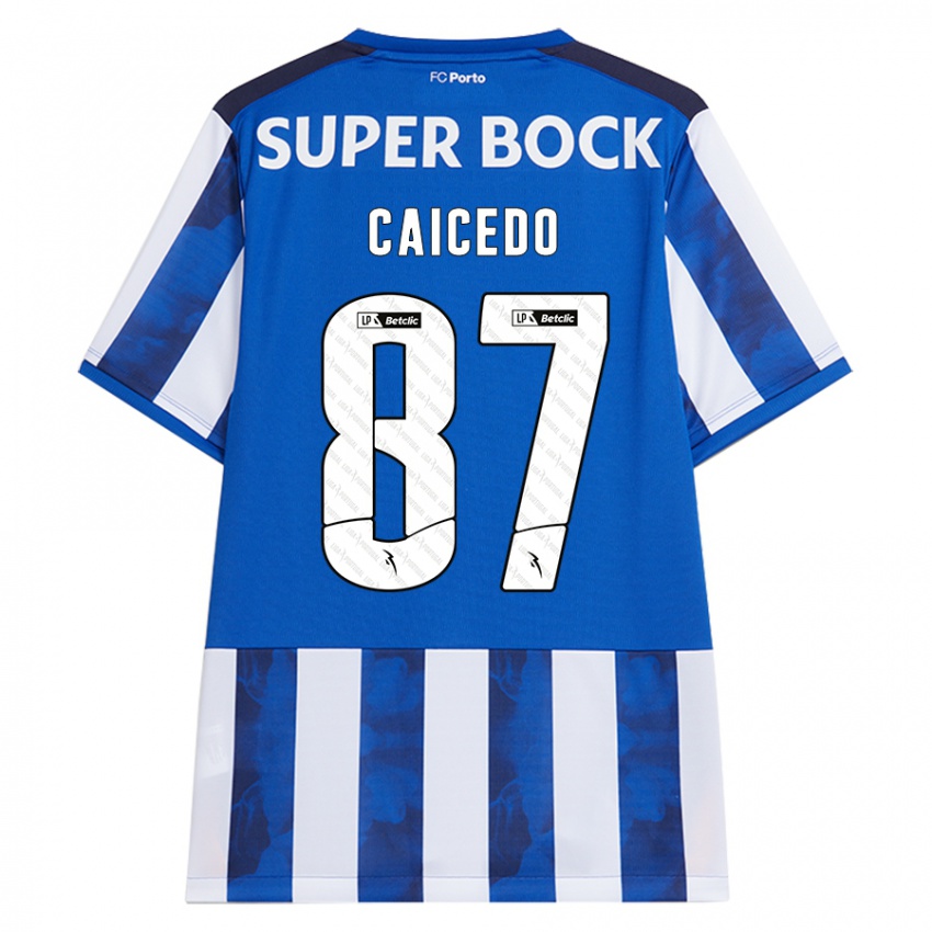 Kinder Brayan Caicedo #87 Blau Weiß Heimtrikot Trikot 2024/25 T-Shirt