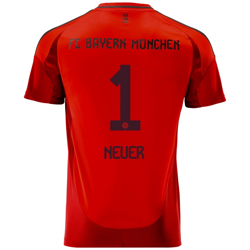 Kinder Manuel Neuer #1 Rot Heimtrikot Trikot 2024/25 T-Shirt