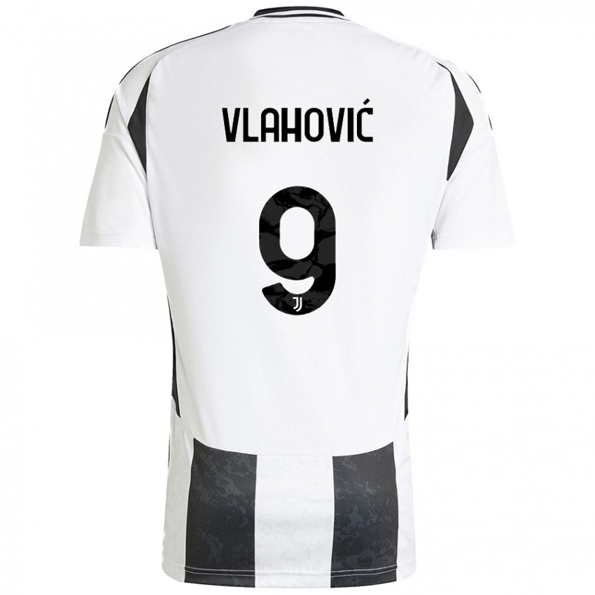 Kinder Dusan Vlahovic #9 Weiß Schwarz Heimtrikot Trikot 2024/25 T-Shirt