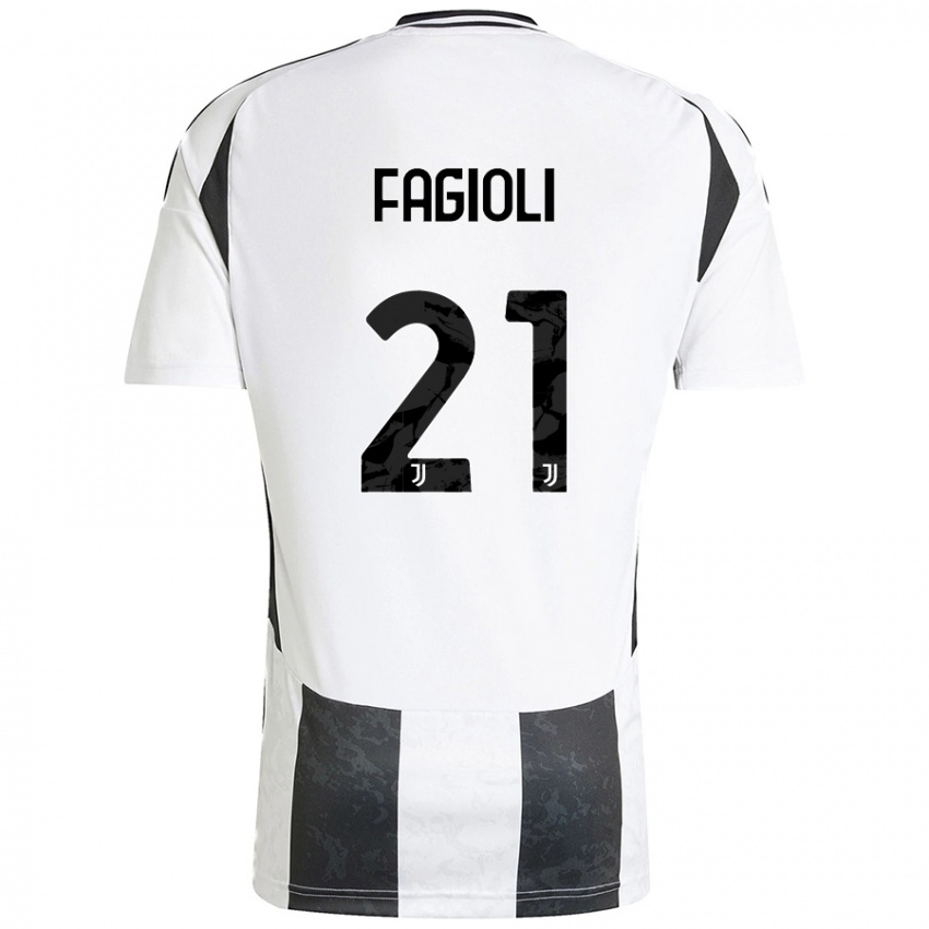 Kinder Nicolo Fagioli #21 Weiß Schwarz Heimtrikot Trikot 2024/25 T-Shirt