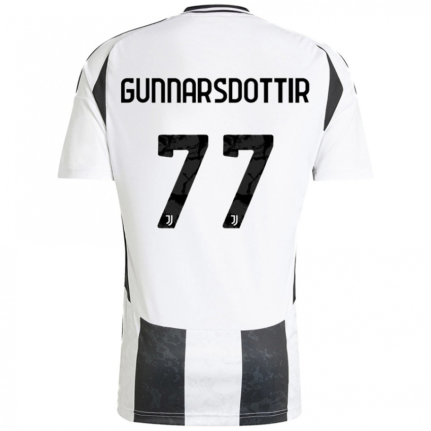 Kinder Sara Bjork Gunnarsdottir #77 Weiß Schwarz Heimtrikot Trikot 2024/25 T-Shirt