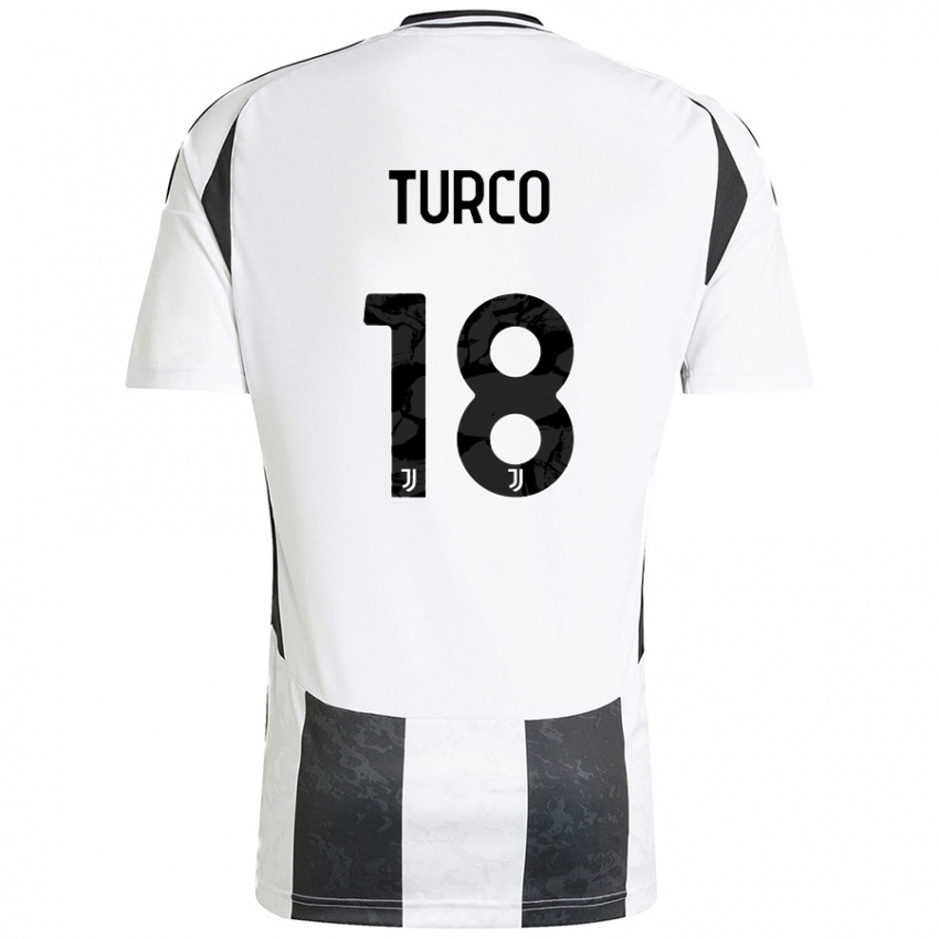 Kinder Nicolo Turco #18 Weiß Schwarz Heimtrikot Trikot 2024/25 T-Shirt