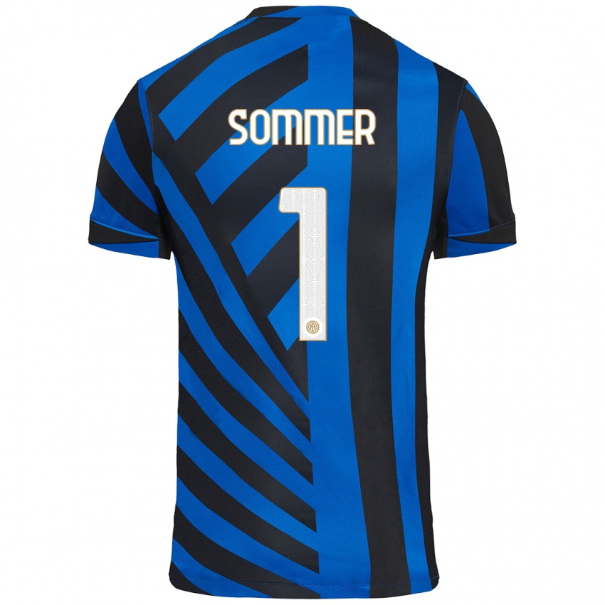 Kinder Yann Sommer #1 Blau Schwarz Heimtrikot Trikot 2024/25 T-Shirt