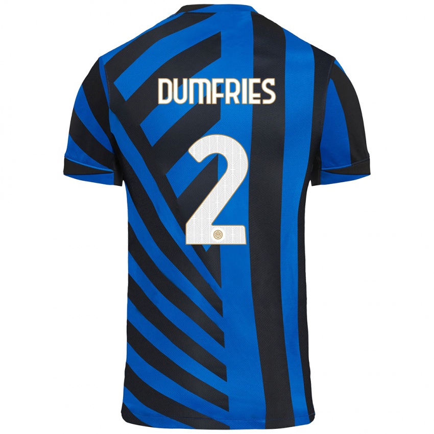 Kinder Denzel Dumfries #2 Blau Schwarz Heimtrikot Trikot 2024/25 T-Shirt