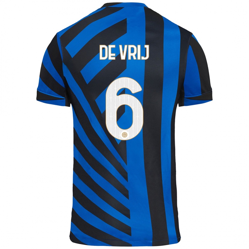 Kinder Stefan De Vrij #6 Blau Schwarz Heimtrikot Trikot 2024/25 T-Shirt