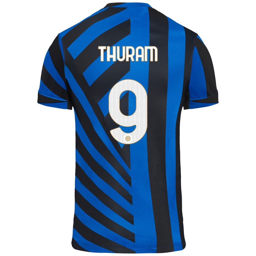 Kinder Marcus Thuram #9 Blau Schwarz Heimtrikot Trikot 2024/25 T-Shirt