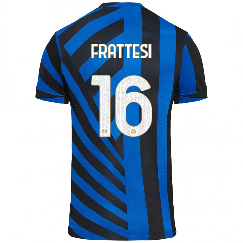 Kinder Davide Frattesi #16 Blau Schwarz Heimtrikot Trikot 2024/25 T-Shirt