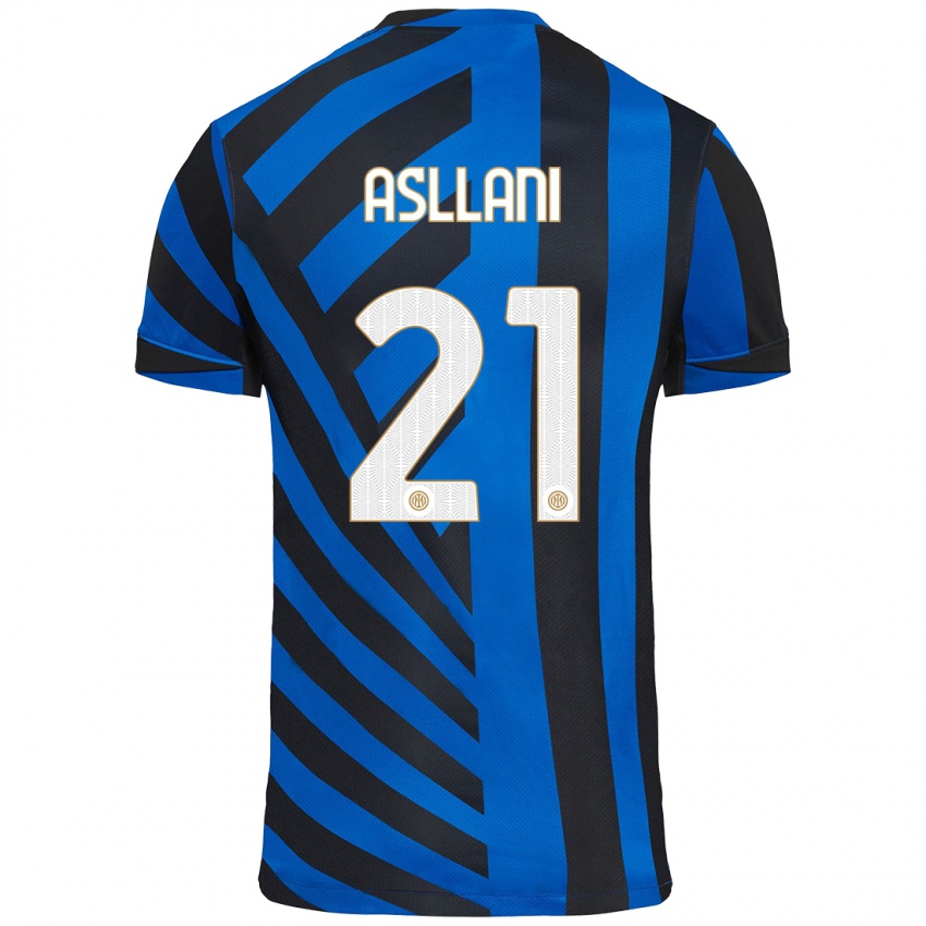 Kinder Kristjan Asllani #21 Blau Schwarz Heimtrikot Trikot 2024/25 T-Shirt