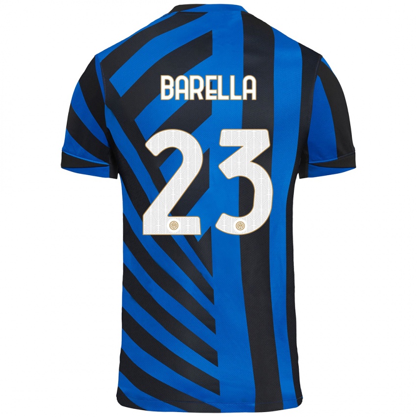 Kinder Nicolo Barella #23 Blau Schwarz Heimtrikot Trikot 2024/25 T-Shirt