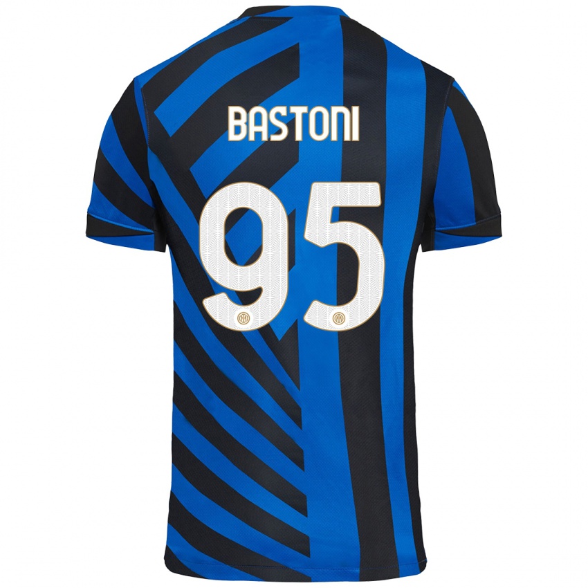 Kinder Alessandro Bastoni #95 Blau Schwarz Heimtrikot Trikot 2024/25 T-Shirt