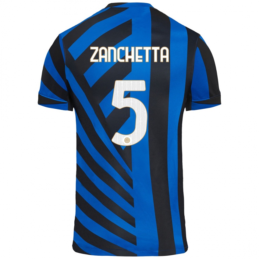 Kinder Mattia Zanchetta #5 Blau Schwarz Heimtrikot Trikot 2024/25 T-Shirt