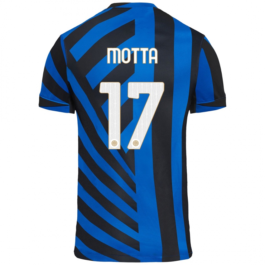 Kinder Matteo Motta #17 Blau Schwarz Heimtrikot Trikot 2024/25 T-Shirt