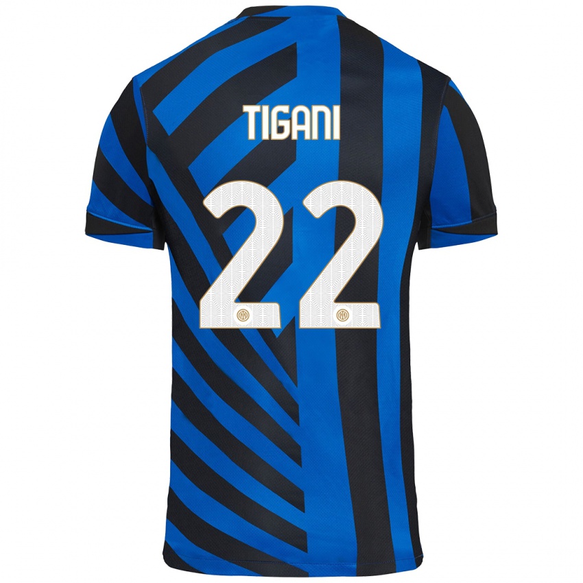 Kinder Edoardo Tigani #22 Blau Schwarz Heimtrikot Trikot 2024/25 T-Shirt