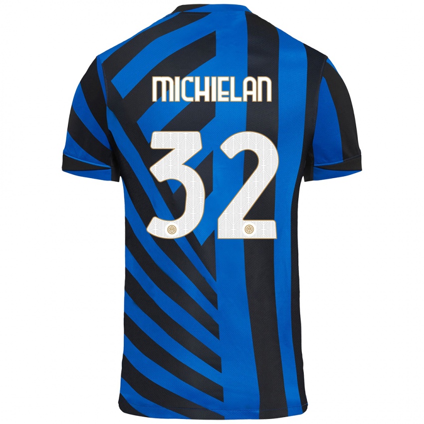 Kinder Mattia Michielan #32 Blau Schwarz Heimtrikot Trikot 2024/25 T-Shirt