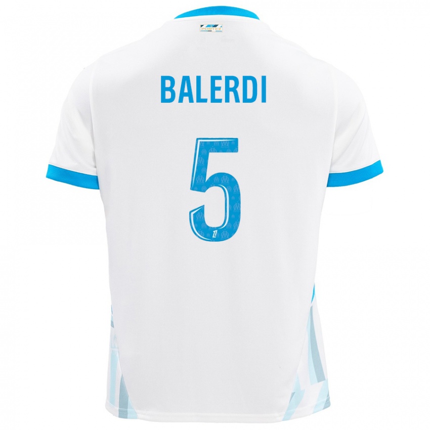 Kinder Leonardo Balerdi #5 Weiß Himmelblau Heimtrikot Trikot 2024/25 T-Shirt