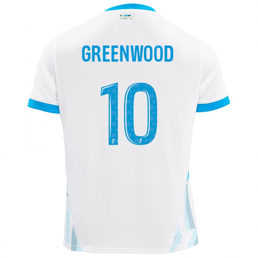 Kinder Mason Greenwood #10 Weiß Himmelblau Heimtrikot Trikot 2024/25 T-Shirt