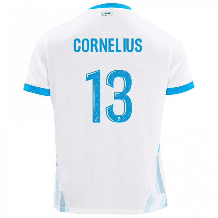 Kinder Derek Cornelius #13 Weiß Himmelblau Heimtrikot Trikot 2024/25 T-Shirt