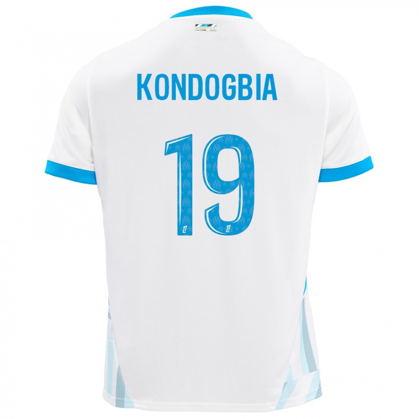 Kinder Geoffrey Kondogbia #19 Weiß Himmelblau Heimtrikot Trikot 2024/25 T-Shirt