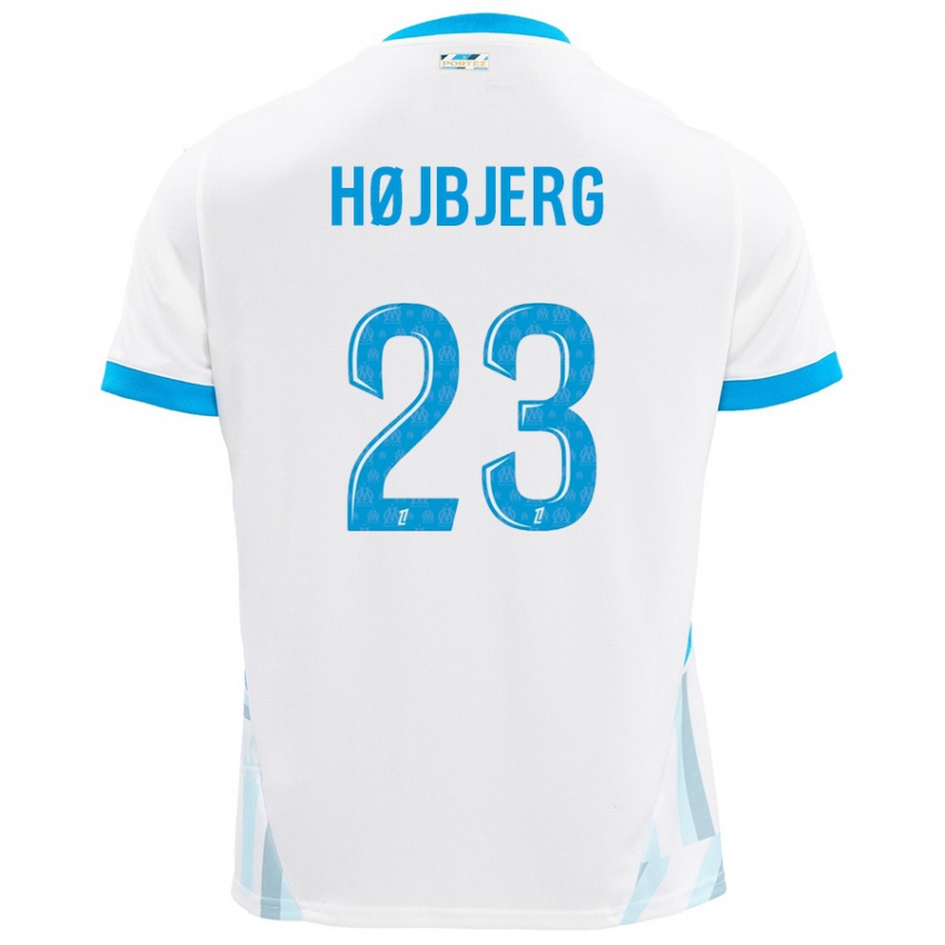 Kinder Pierre Emile Hojbjerg #23 Weiß Himmelblau Heimtrikot Trikot 2024/25 T-Shirt