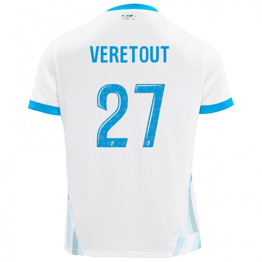 Kinder Jordan Veretout #27 Weiß Himmelblau Heimtrikot Trikot 2024/25 T-Shirt