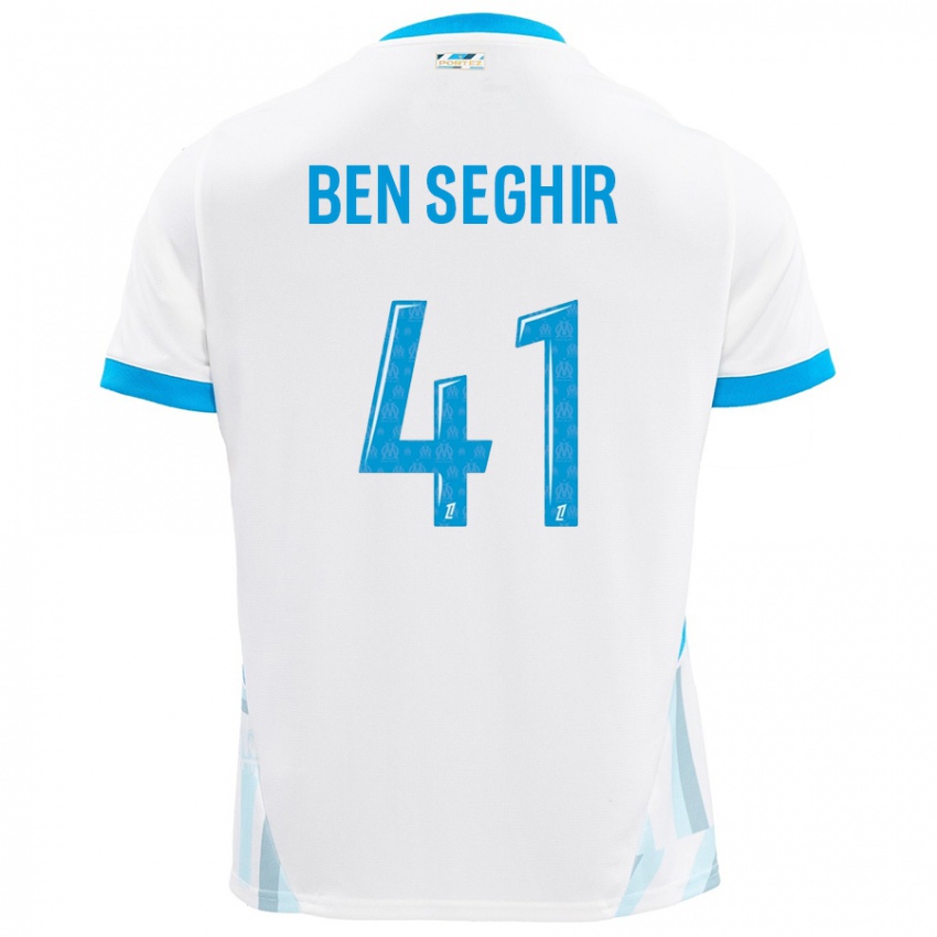 Kinder Salim Ben Seghir #41 Weiß Himmelblau Heimtrikot Trikot 2024/25 T-Shirt