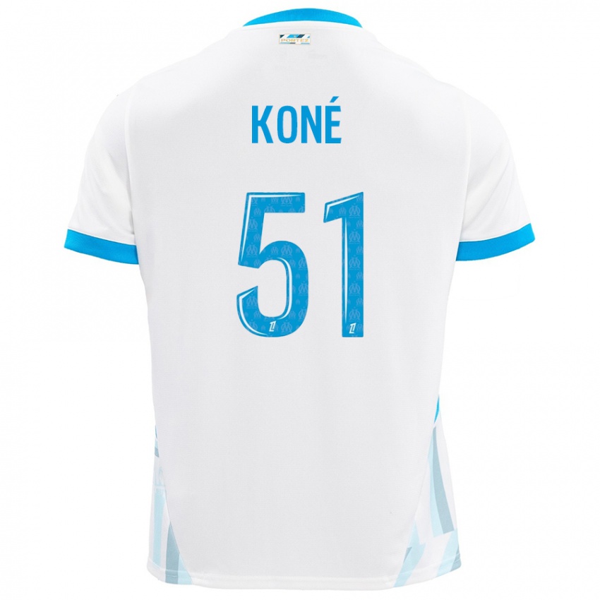 Kinder Ismaël Koné #51 Weiß Himmelblau Heimtrikot Trikot 2024/25 T-Shirt