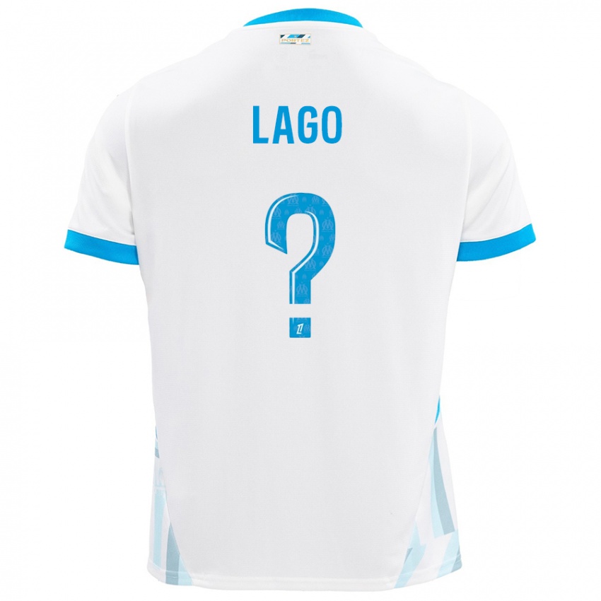 Kinder Ange Lago #0 Weiß Himmelblau Heimtrikot Trikot 2024/25 T-Shirt