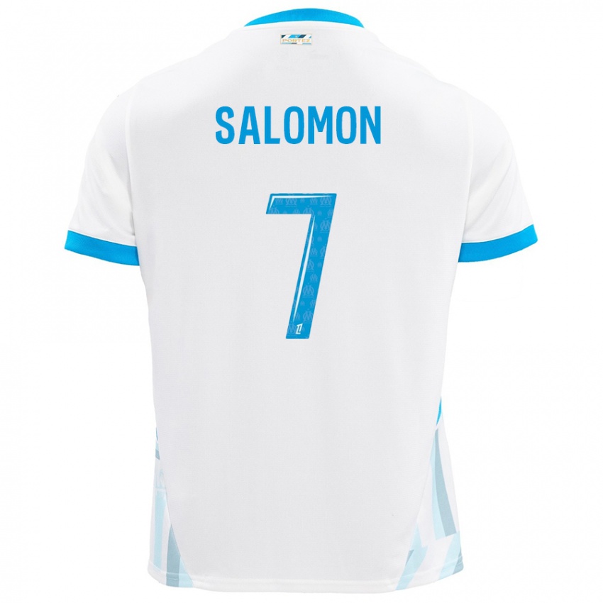 Kinder Maëva Salomon #7 Weiß Himmelblau Heimtrikot Trikot 2024/25 T-Shirt