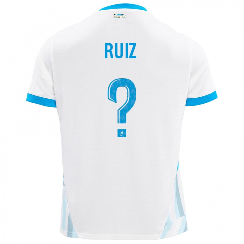 Kinder Pedro Ruiz #0 Weiß Himmelblau Heimtrikot Trikot 2024/25 T-Shirt