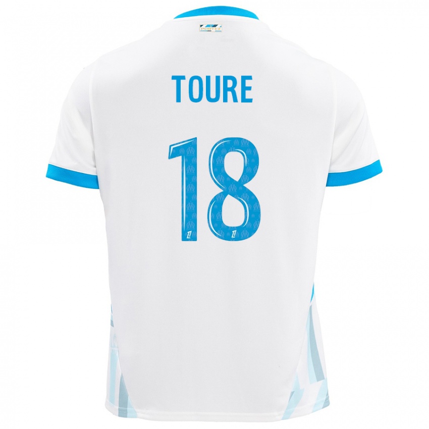 Kinder Isaak Toure #18 Weiß Himmelblau Heimtrikot Trikot 2024/25 T-Shirt