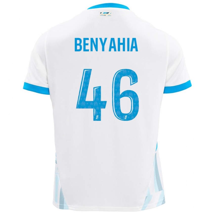 Kinder Aylan Benyahia-Tani #46 Weiß Himmelblau Heimtrikot Trikot 2024/25 T-Shirt