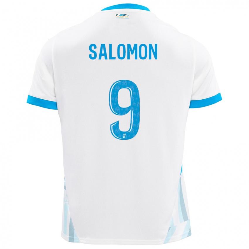 Kinder Maeva Salomon #9 Weiß Himmelblau Heimtrikot Trikot 2024/25 T-Shirt