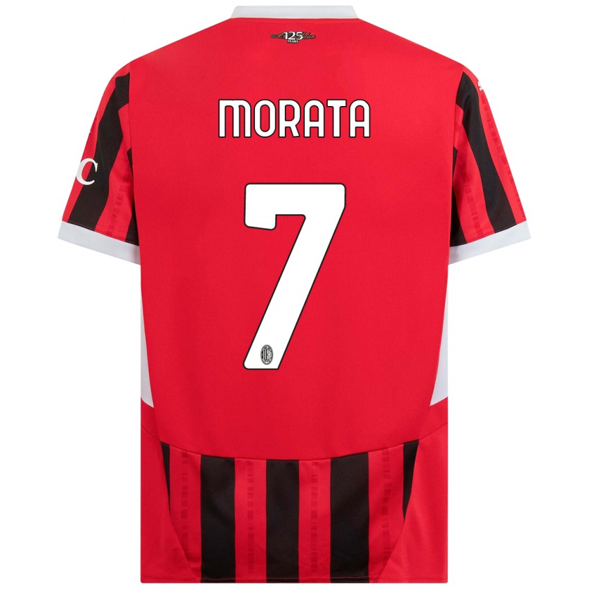 Kinder Alvaro Morata #7 Rot Schwarz Heimtrikot Trikot 2024/25 T-Shirt