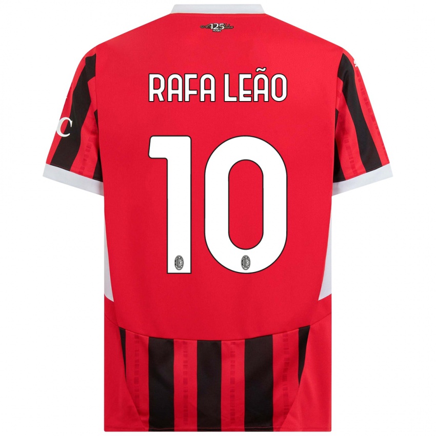 Kinder Rafael Leao #10 Rot Schwarz Heimtrikot Trikot 2024/25 T-Shirt