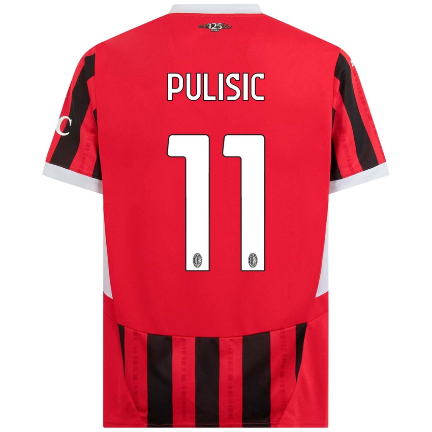 Kinder Christian Pulisic #11 Rot Schwarz Heimtrikot Trikot 2024/25 T-Shirt