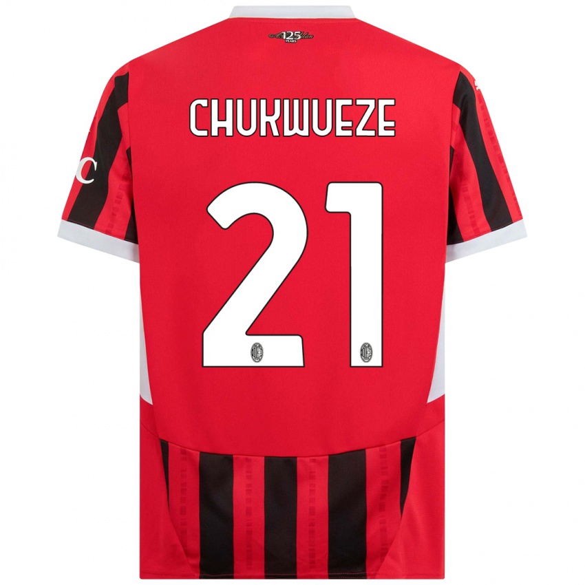 Kinder Samuel Chukwueze #21 Rot Schwarz Heimtrikot Trikot 2024/25 T-Shirt