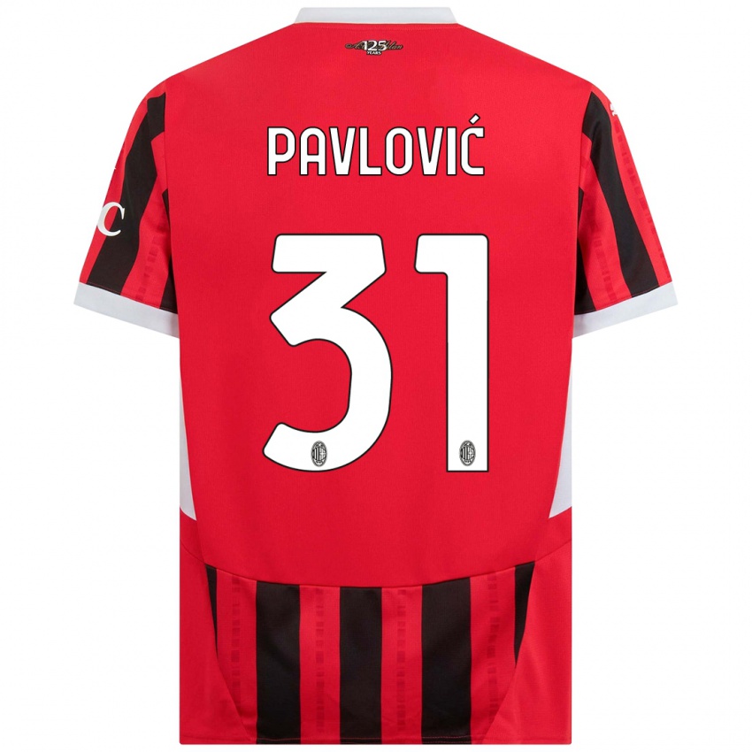 Kinder Strahinja Pavlović #31 Rot Schwarz Heimtrikot Trikot 2024/25 T-Shirt