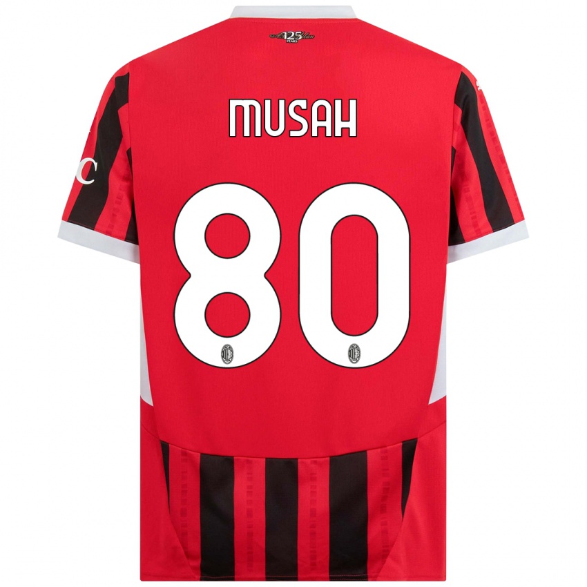 Kinder Yunus Musah #80 Rot Schwarz Heimtrikot Trikot 2024/25 T-Shirt