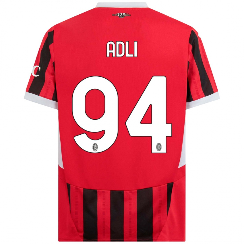 Kinder Yacine Adli #94 Rot Schwarz Heimtrikot Trikot 2024/25 T-Shirt