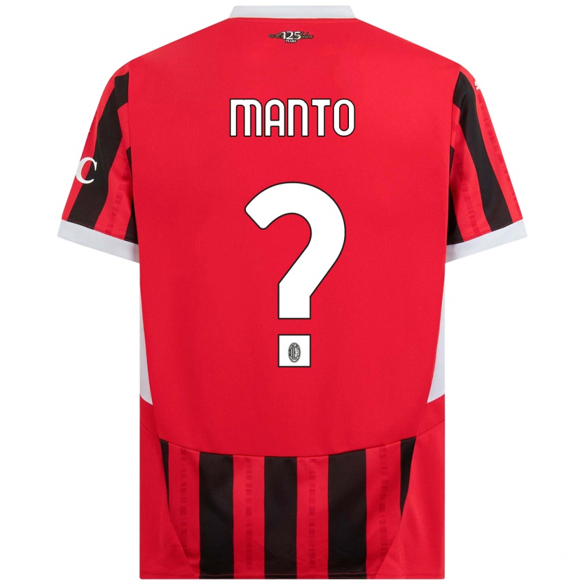 Kinder Gaetano Manto #0 Rot Schwarz Heimtrikot Trikot 2024/25 T-Shirt