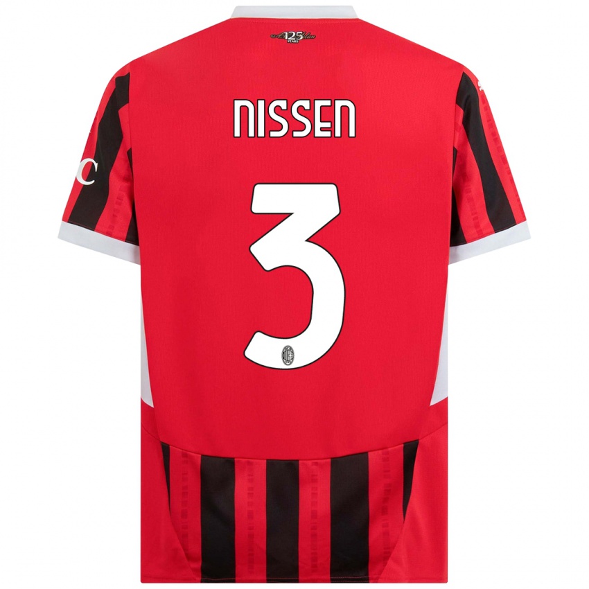 Kinder Fredrik Nissen #3 Rot Schwarz Heimtrikot Trikot 2024/25 T-Shirt