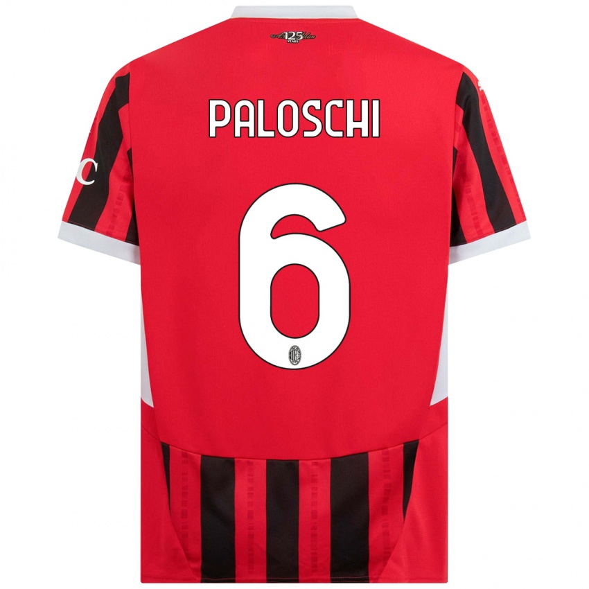 Kinder Dorian Paloschi #6 Rot Schwarz Heimtrikot Trikot 2024/25 T-Shirt