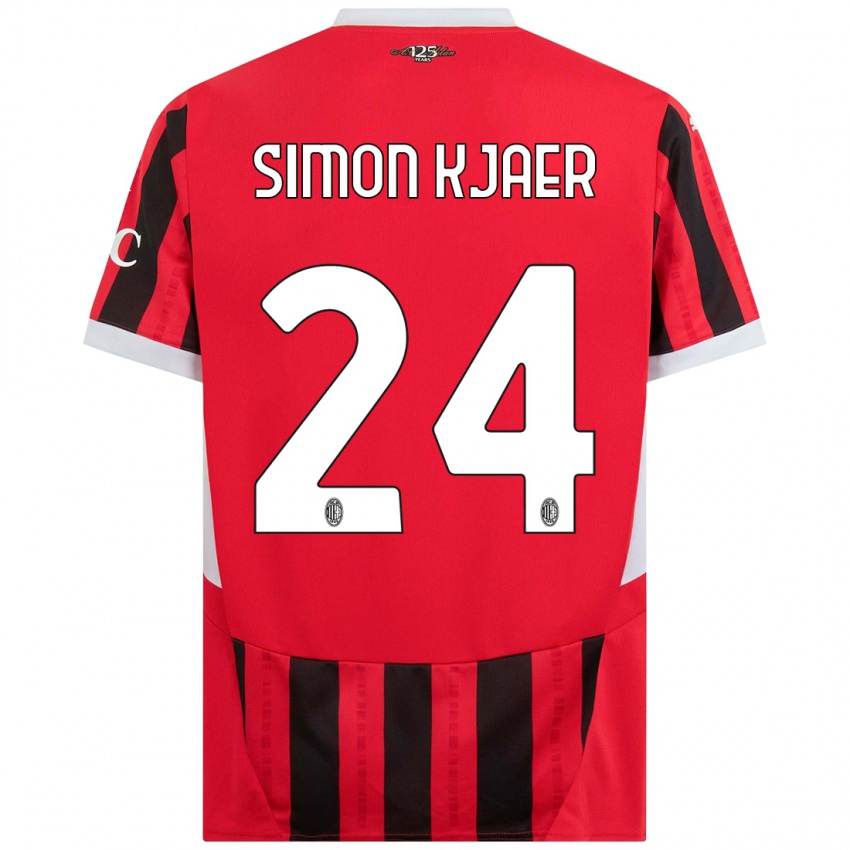 Kinder Simon Kjaer #24 Rot Schwarz Heimtrikot Trikot 2024/25 T-Shirt