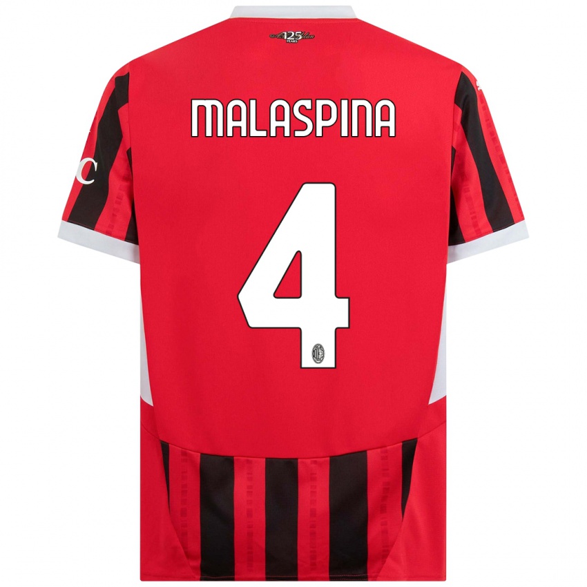 Kinder Mattia Malaspina #4 Rot Schwarz Heimtrikot Trikot 2024/25 T-Shirt