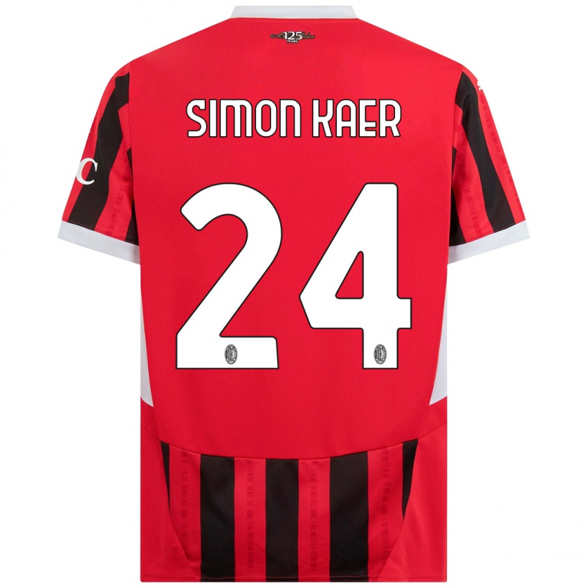 Kinder Simon Kaer #24 Rot Schwarz Heimtrikot Trikot 2024/25 T-Shirt