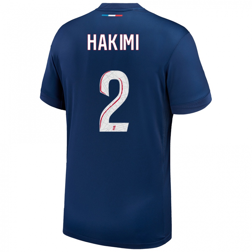 Kinder Achraf Hakimi #2 Marineblau Weiß Heimtrikot Trikot 2024/25 T-Shirt