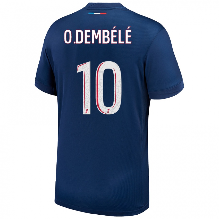 Kinder Ousmane Dembele #10 Marineblau Weiß Heimtrikot Trikot 2024/25 T-Shirt