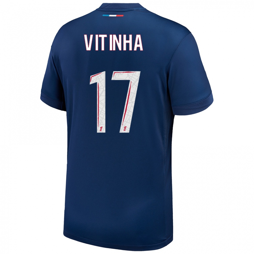 Kinder Vitinha #17 Marineblau Weiß Heimtrikot Trikot 2024/25 T-Shirt