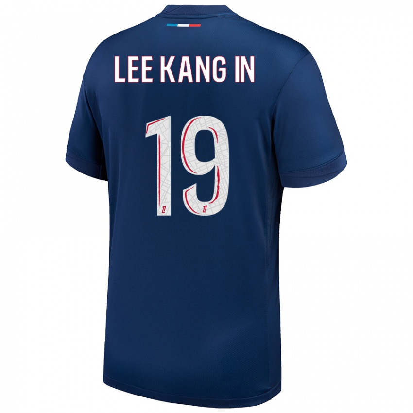 Kinder Kang-In Lee #19 Marineblau Weiß Heimtrikot Trikot 2024/25 T-Shirt